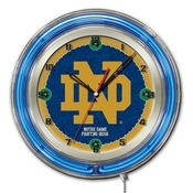 Notre Dame (ND) Double Neon Ring, Logo Clock by Holland Bar Stool Company, ClkND-ND