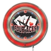 4 Aces Double Neon Ring, Logo Clock by Holland Bar Stool Company, Clk4Aces