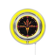 Arizona State Double Neon Ring, Logo Clock with Pitchfork Logo by Holland Bar Stool Company, ClkArizSt-F