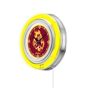 Arizona State Double Neon Ring, Logo Clock with Sparky Logo by Holland Bar Stool Company, ClkArizSt-S