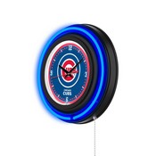 Chicago Cubs Double Neon Wall Clock by Holland Bar Stool Company, AGS-Clk15BKMLBCub