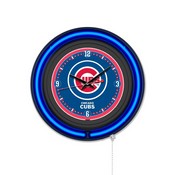 Chicago Cubs Double Neon Wall Clock by Holland Bar Stool Company, AGS-Clk15BKMLBCub
