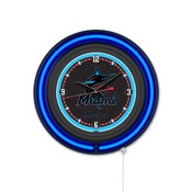 Miami Marlins Double Neon Wall Clock by Holland Bar Stool Company, AGS-Clk15BKMLBMia