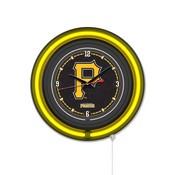 Pittsburgh Pirates Double Neon Wall Clock by Holland Bar Stool Company, AGS-Clk15BKMLBPit