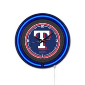 Texas Rangers Double Neon Wall Clock by Holland Bar Stool Company, AGS-Clk15BKMLBTex
