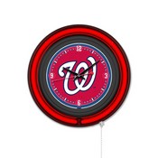 Washington Nationals Double Neon Wall Clock by Holland Bar Stool Company, AGS-Clk15BKMLBWas