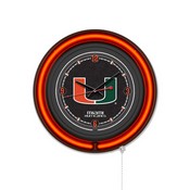 University of Miami (FL) Double Neon Wall Clock by Holland Bar Stool Company, AGS-Clk15BKMia-FL