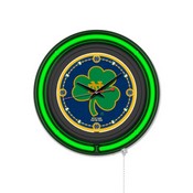 Notre Dame (Shamrock) Double Neon Wall Clock by Holland Bar Stool Company, AGS-Clk15BKND-Shm