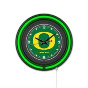 University of Oregon Black Double Neon Wall Clock by Holland Bar Stool Company, AGS-Clk15BKOregUn