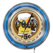 Beer 5 Cents Double Neon Ring, Logo Clock by Holland Bar Stool Company, ClkBeer5c