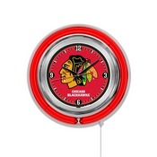 Chicago Blackhawks Double Neon Ring, Logo Clock by Holland Bar Stool Company, ClkChiHwk
