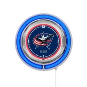 Columbus Blue Jackets Double Neon Ring, Logo Clock by Holland Bar Stool Company, ClkColBlu