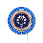 Edmonton Oilers Double Neon Ring, Logo Clock by Holland Bar Stool Company, ClkEdmOil
