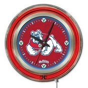 Fresno State Double Neon Ring, Logo Clock by Holland Bar Stool Company, ClkFresSt