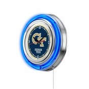 Georgia Tech Double Neon Ring, Logo Clock by Holland Bar Stool Company, ClkGATech