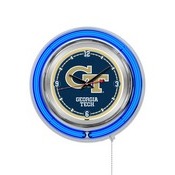 Georgia Tech Double Neon Ring, Logo Clock by Holland Bar Stool Company, ClkGATech
