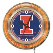 Illinois Double Neon Ring, Logo Clock by Holland Bar Stool Company, ClkIlliniU