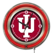 Indiana Double Neon Ring, Logo Clock by Holland Bar Stool Company, ClkIndnaU