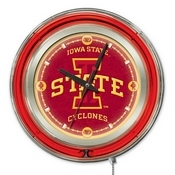 Iowa State Double Neon Ring, Logo Clock by Holland Bar Stool Company, ClkIowaSt