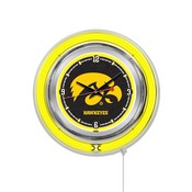 Iowa Double Neon Ring, Logo Clock by Holland Bar Stool Company, ClkIowaUn