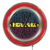 Jimi Hendrix - AYE - Mirrored Double Neon Wall Clock by Holland Bar Stool Co., AGS-Clk15JimiH03