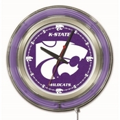 Kansas State Double Neon Ring, Logo Clock by Holland Bar Stool Company, ClkKnsasS