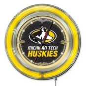 Michigan Tech Double Neon Ring, Logo Clock by Holland Bar Stool Company, ClkMITech