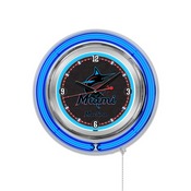 Miami Marlins Double Neon Wall Clock by Holland Bar Stool, AGS-Clk15MLBMia