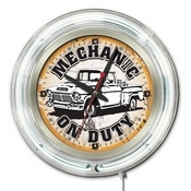 Mechanic on Duty Double Neon Ring, Logo Clock by Holland Bar Stool Company, ClkMchnic