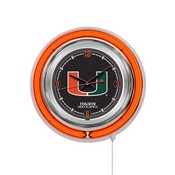 Officially Licensed University of Miami (FL) Double Neon Clock by Holland Bar Stool Company, AGS-Clk15Mia-FL