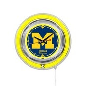 Michigan Double Neon Ring, Logo Clock by Holland Bar Stool Company, ClkMichUn
