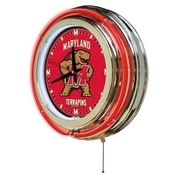 Maryland Double Neon Ring, Logo Clock by Holland Bar Stool Company, ClkMrylnd