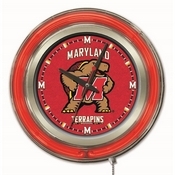 Maryland Double Neon Ring, Logo Clock by Holland Bar Stool Company, ClkMrylnd
