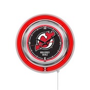 New Jersey Devils Double Neon Ring, Logo Clock by Holland Bar Stool Company, ClkNJDevl