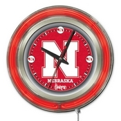 Nebraska Double Neon Ring, Logo Clock by Holland Bar Stool Company, ClkNebrUn