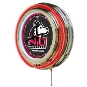Northern Illinois Double Neon Ring, Logo Clock by Holland Bar Stool Company, ClkNorIll