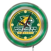 Northern Michigan Double Neon Ring, Logo Clock by Holland Bar Stool Company, ClkNorMic