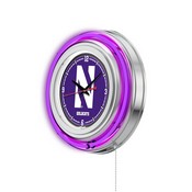 Northwestern Double Neon Ring, Logo Clock by Holland Bar Stool Company, ClkNthwst