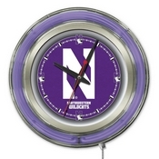 Northwestern Double Neon Ring, Logo Clock by Holland Bar Stool Company, ClkNthwst