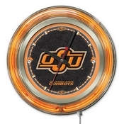 Oklahoma State Double Neon Ring, Logo Clock by Holland Bar Stool Company, ClkOKStUn