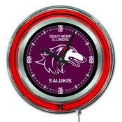 Southern Illinois Double Neon Ring, Logo Clock by Holland Bar Stool Company, ClkSouIll