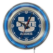 Utah State Double Neon Ring, Logo Clock by Holland Bar Stool Company, ClkUtahSt