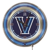 Villanova Double Neon Ring, Logo Clock by Holland Bar Stool Company, ClkVilnva