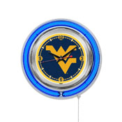 West Virginia Double Neon Ring, Logo Clock by Holland Bar Stool Company, ClkWestVA