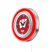 Wisconsin "W" Double Neon Ring, Logo Clock by Holland Bar Stool Company, ClkWisc-W