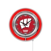 Wisconsin "W" Double Neon Ring, Logo Clock by Holland Bar Stool Company, ClkWisc-W