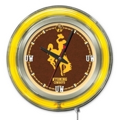Wyoming Double Neon Ring, Logo Clock by Holland Bar Stool Company, ClkWymng
