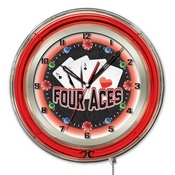 4 Aces Double Neon Ring, Logo Clock by Holland Bar Stool Company, Clk4Aces