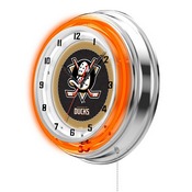 Anaheim Ducks Double Neon Ring, Logo Clock by Holland Bar Stool Company, ClkAnaDks