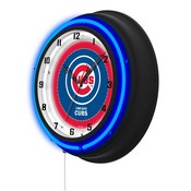 Chicago Cubs Double Neon Wall Clock by Holland Bar Stool Company, AGS-Clk15BKMLBCub